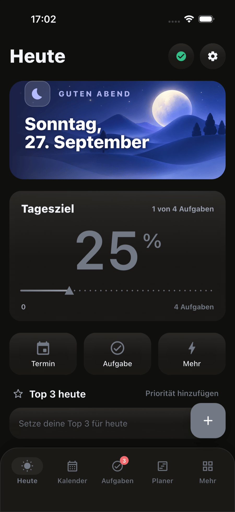 Der Heute-Screen von Daylium