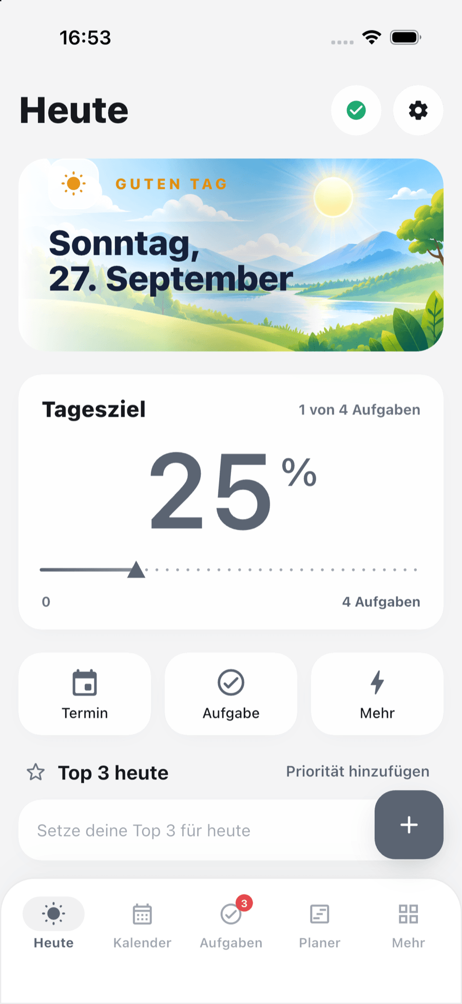 Der Heute-Screen von Daylium